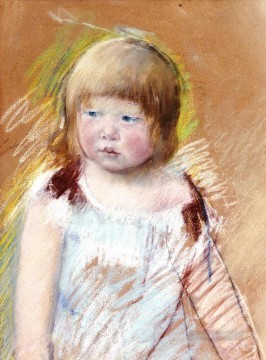 Niño con flequillo en un vestido azul madres hijos Mary Cassatt Pinturas al óleo
